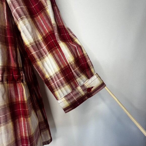 Vintage DCC Missy Casual Top Red White Plaid Sz M Cotton 3/4 Sleeve Collar - Picture 11 of 16